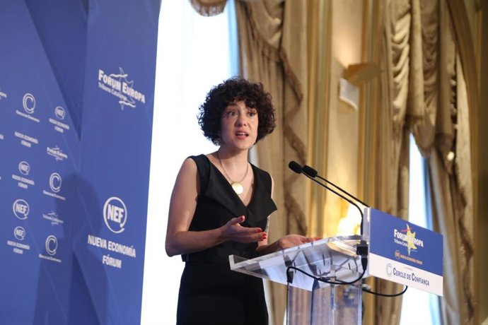 La cabeza de lista de Sumar-En Comú Podem al Congreso por Barcelona, Aina Vidal, en un desayuno informativo