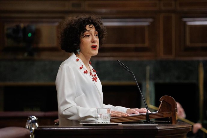 Archivo - La diputada de En Comú Podem en el Congreso, Aina Vidal, interviene durante un debate de la moción de censura, en el Congreso de los Diputados, a 21 de marzo de 2023, en Madrid (España). 