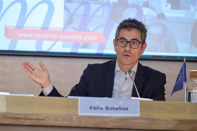 El ministro de la Presidencia, Relaciones con las Cortes y Memoria Democrática, Félix Bolaños, participa en el acto ‘Making human rights visible!’ de la edición 2023 de Madrid Summit, en la oficina en España del Parlamento Europeo, a 29 de junio de 2023, 