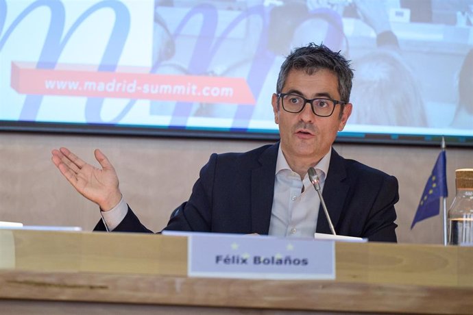 El ministro de la Presidencia, Relaciones con las Cortes y Memoria Democrática, Félix Bolaños, participa en el acto Making human rights visible! de la edición 2023 de Madrid Summit, en la oficina en España del Parlamento Europeo, a 29 de junio de 2023
