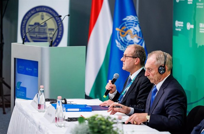 El director regional para Europa de la Organización Mundial de la Salud (OMS), Hans Henri P. Kluge, en la inauguración de la 7 Conferencia Ministerial sobre Medio Ambiente y Salud. En Budapest (Hungría), a 5 de julio de 2023.