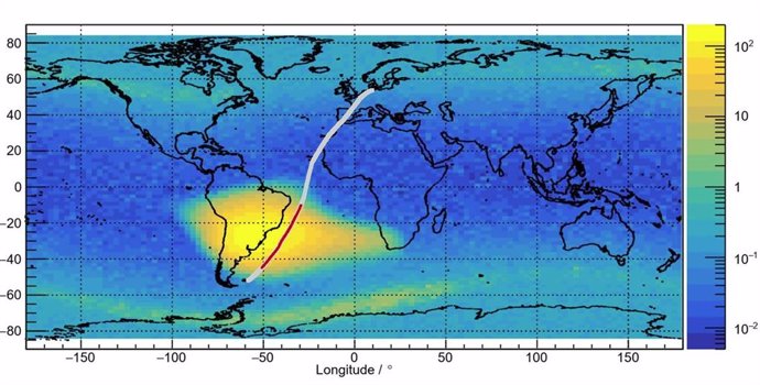 Ruta de vuelo sobre la Anomalía Magnética del Atlántico Sur