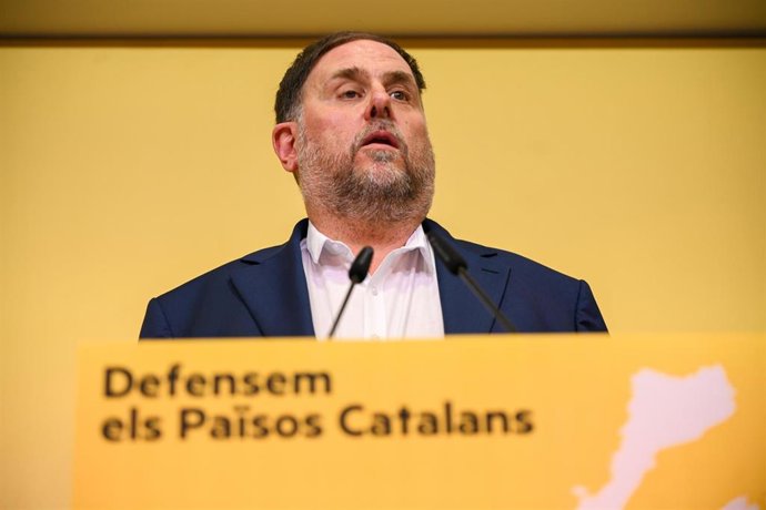 El líder de ERC, Oriol Junqueras, en rueda de prensa.