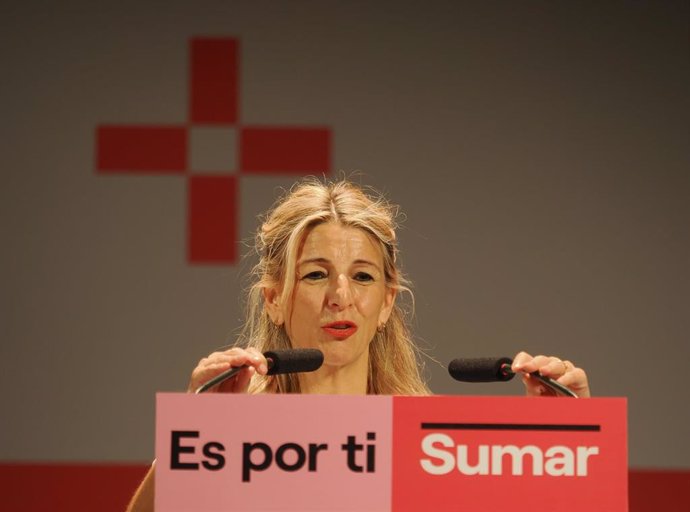 La ministra de Trabajo y candidata de Sumar a la Presidencia del Gobierno, Yolanda Díaz, durante un acto de partido en Valladolid