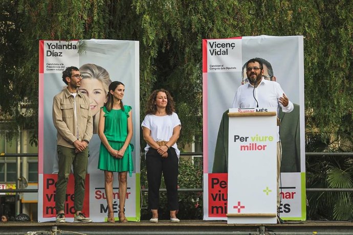 Intervención del candidato de la coalición Sumar MÉS al Congreso, Vicen Vidal, en el acto de inicio de campaña.