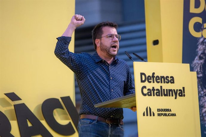 El presidente del Govern, Pere Aragons, en el acto de inicio de campaña de ERC por el 23J.