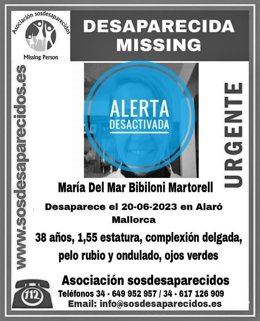 Cartel de 'alerta desactivada' de la desaparición de la mujer
