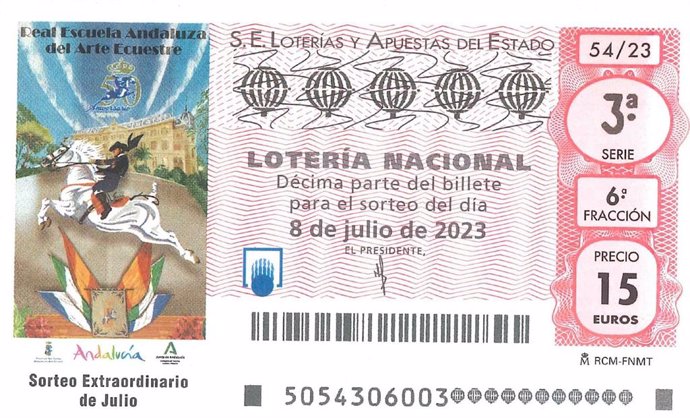 Décimo de la Lotería Nacional dedicado a la Real Escuela Ecuestre.