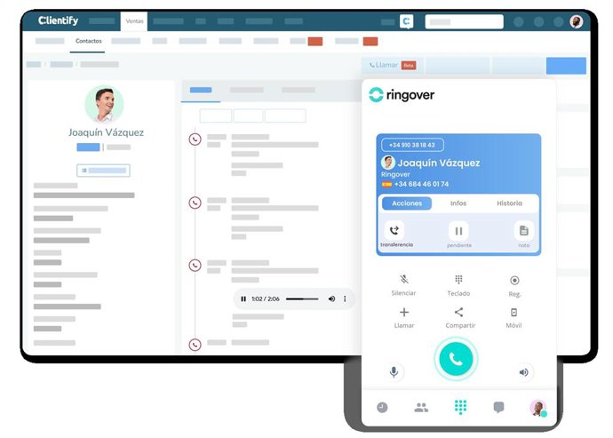 Integración Ringover y Clientify.