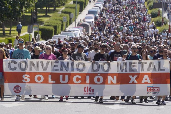 Manifestación de la sexta jornada de la huelga del metal, a 7 de julio de 2023, en Vigo, Pontevedra, Galicia (España).