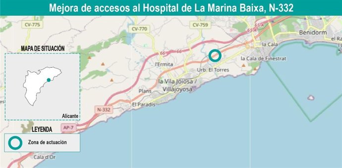 Mitma licita por 3,46 millones las obras de mejora de los accesos al Hospital de La Marina Baixa en La Vila Joiosa