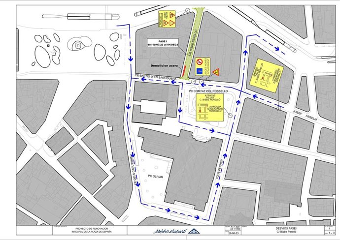 Mapa del corte del tráfico en la calle Bisbe Perelló a partir del próximo lunes