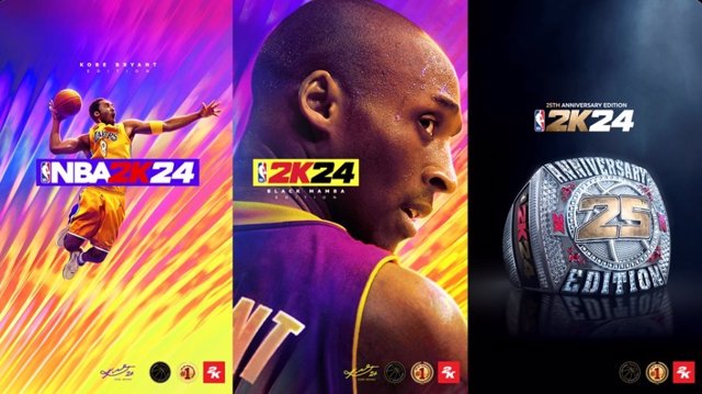 Las portadas de las tres ediciones de NBA 2K24: dos protagonizadas por Kobe Bryant y una por el 25 aniversario de la franquicia