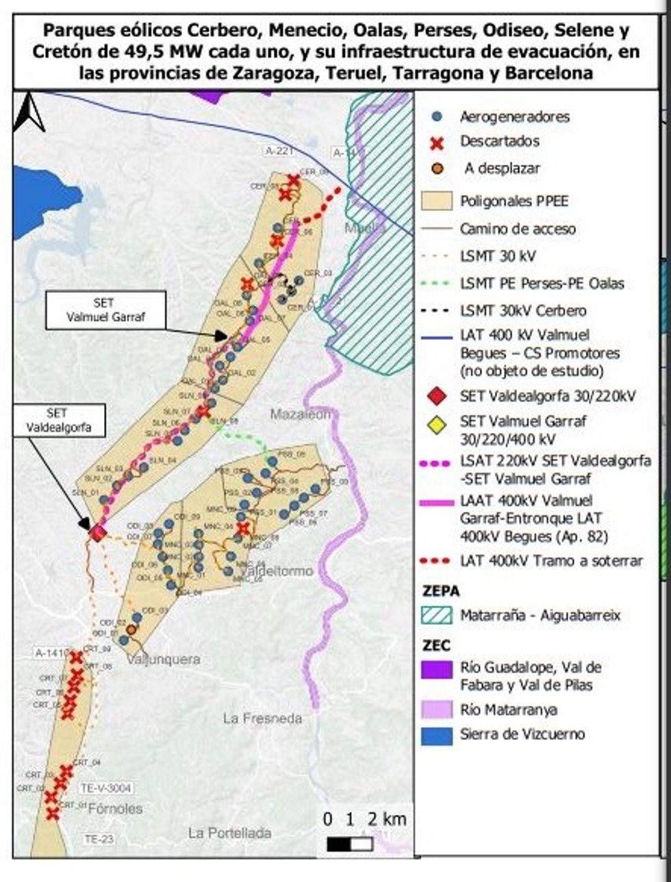 Teruel Existe denunciará al MITECO por incumplir la legislación en los siete parques eólicos de Matarraña y Bajo Aragón