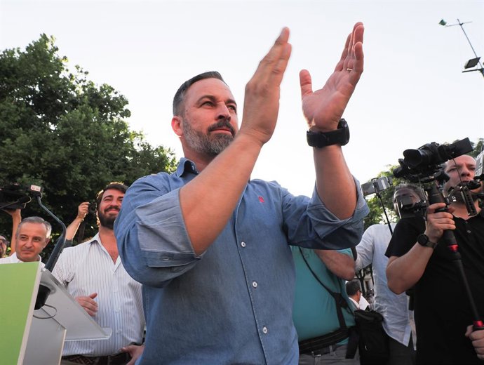El líder de Vox, Santiago Abascal, en l'acte d'arrencada de campanya a Valladolid