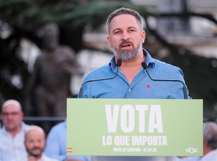 El líder de Vox, Santiago Abascal, en el acto de apertura de campaña en Valladolid
