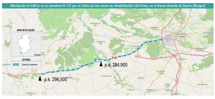 El Mitma inicia este lunes la segunda fase de obras del proyecto de la N-122 en el tramo Aranda de Duero - Valladolid