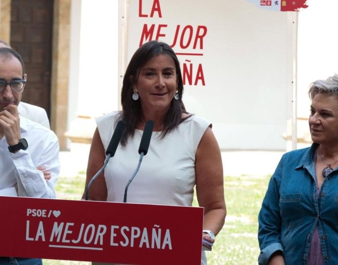 La secretario de Organización del PSCyL, Ana Sánchez, durante el acto de presentación de la campaña de los socialista este sábado, 8 de julio, en Salamanca