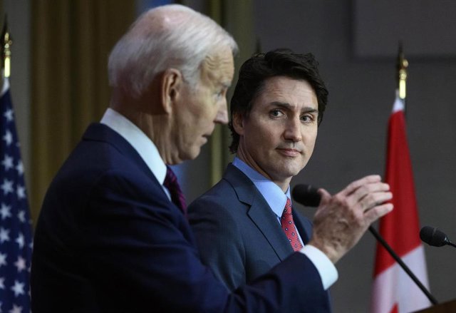 Archivo - El presidente de Estados Unidos, Joe Biden, y el primer ministro de Canadá, Justin Trudeau
