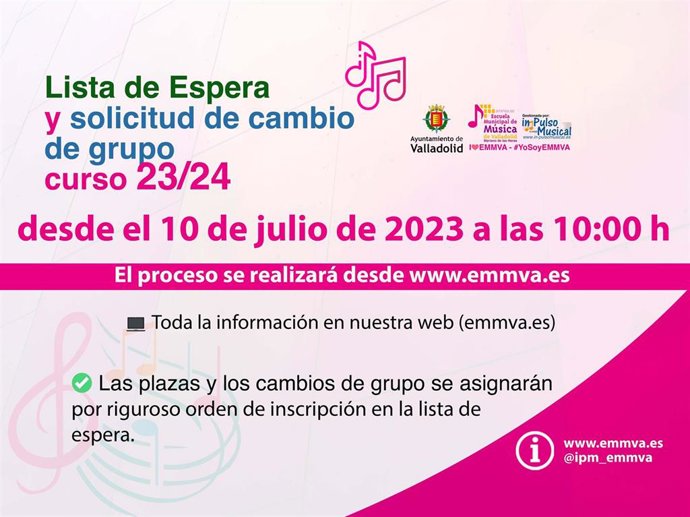 La Escuela Municipal de Música del Ayuntamiento de Valladolid abre este lunes la lista de espera para el curso 23/24