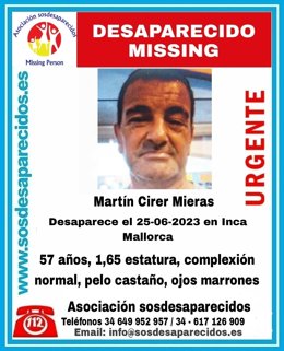 Imagen de la alerta de la desaparición difundida en redes sociales