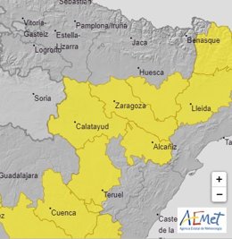 Aviso amarillo por temperaturas máximas para este domingo en las tres provincias aragonesas.