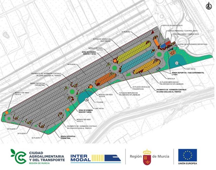Planta del área de estacionamiento de la Ciudad Agroalimentaria y del Transporte de la Región de Murcia