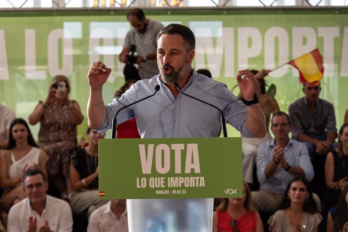 El líder de Vox, Santiago Abascal, en Mérida