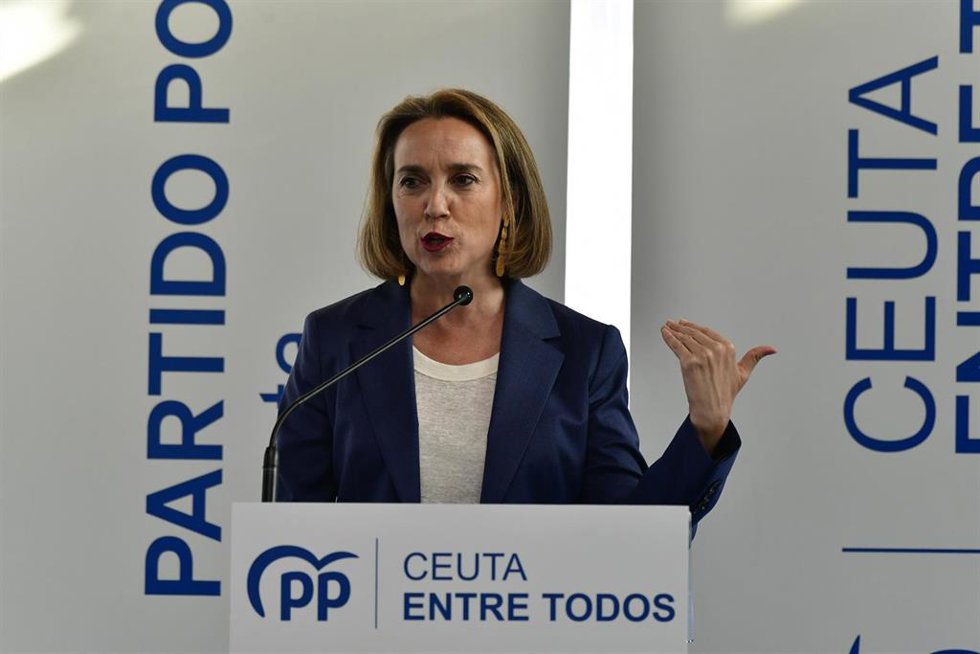 Archivo - La secretaria general del Partido Popular, Cuca Gamarra, interviene durante un acto con militantes  en el Hotel Parador La Muralla, a 22 de mayo de 2023, en Ceuta (España). Este acto se celebra durante la última semana de la campaña electoral 