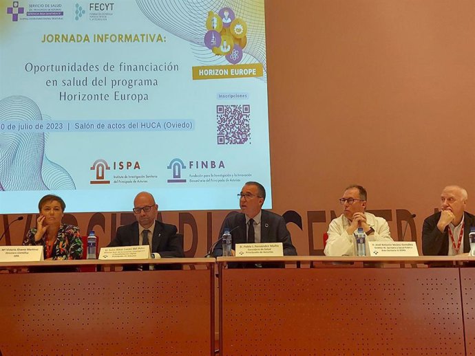 El consejero de Salud del Principado, Pablo Fernández, en la jornada informativa Oportunidades de financiación en salud del programa Horizonte Europa en Oviedo.