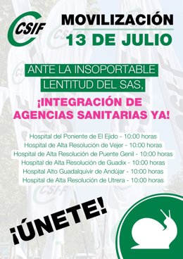 Cartel de la movilización del 13 de julio organizada por CSIF-A.