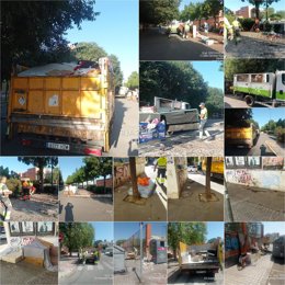 Fotografías con el operativo desplegado por Lipasam en la zona Norte de Sevilla este pasado fin de semana.