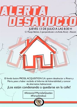 El Sindicat de Barri Carolinas y vecinos se organizan para paralizar el desahucio de un matrimonio vulnerable