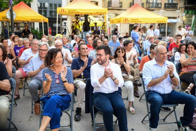 El president de la Generalitat, Pere Aragonès, en l'acte d'ERC a Tarragona, a dia 10 de juliol de 2023