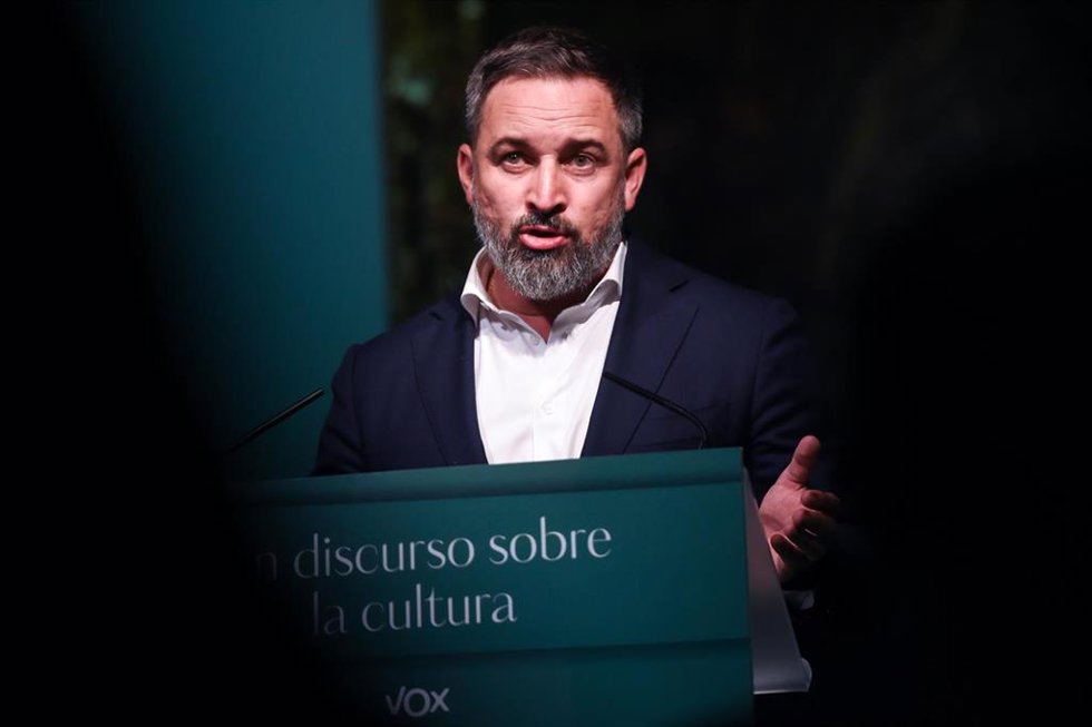 El presidente de Vox, Santiago Abascal, aborda la situación de la cultura en España con un discurso en la Fundación Carlos Amberes