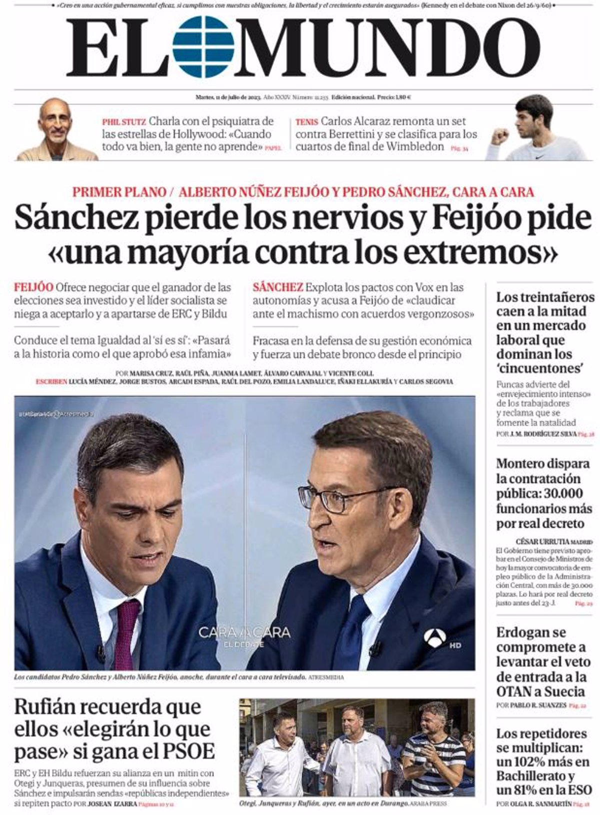 Las portadas de los periódicos del martes 11 de julio