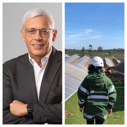 Collage de Mario Vaz y planta solar fotovoltaica de Iberdrola.