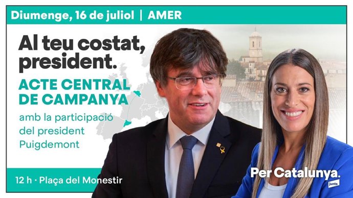 El expresidente de la Generalitat Carles Puigdemont participará en el mitin central de Junts en Amer (Girona)