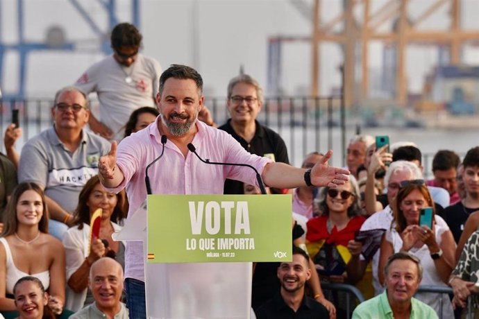 El líder de Vox, Santiago Abascal, en un acto electoral en Málaga