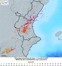 Rayos registrados en la Comunitat