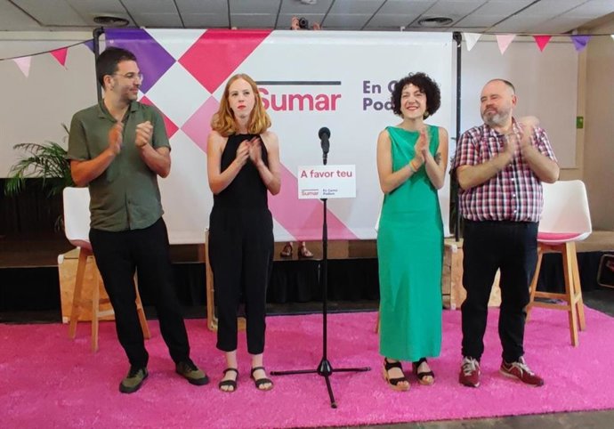 La cabeza de lista de Sumar-En Comú Podem al Congreso por Barcelona, Aina Vidal, Lilith Vestrynge (4), Ernest Marco (10) y Joan Mena