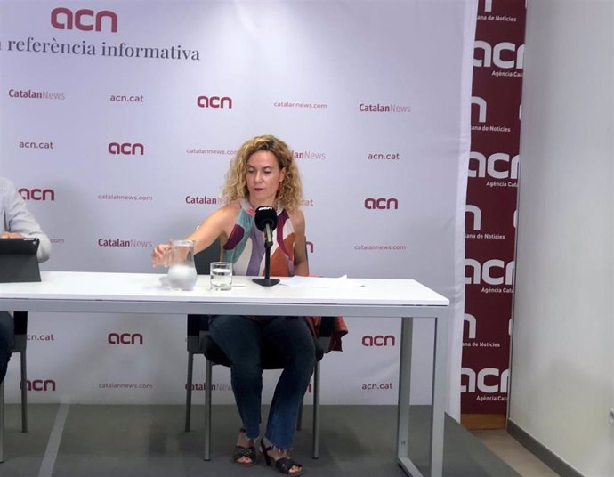 La candidata del PSC Meritxell Batet en rueda de prensa.