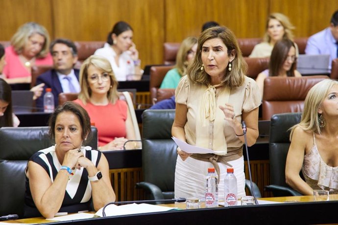 La consejera de Empleo, Empresa y Trabajo Autónomo, Rocío Blanco, en la sesión de control al Gobierno en el Parlamento andaluz.
