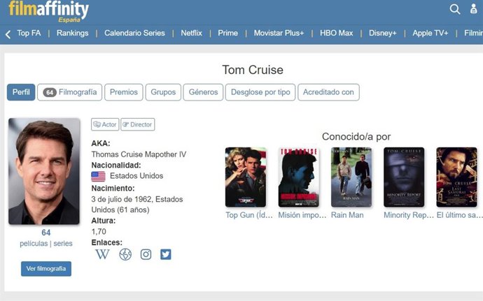 La web Filmaffinity amplía su contenido con una completa base de datos de personas y productoras