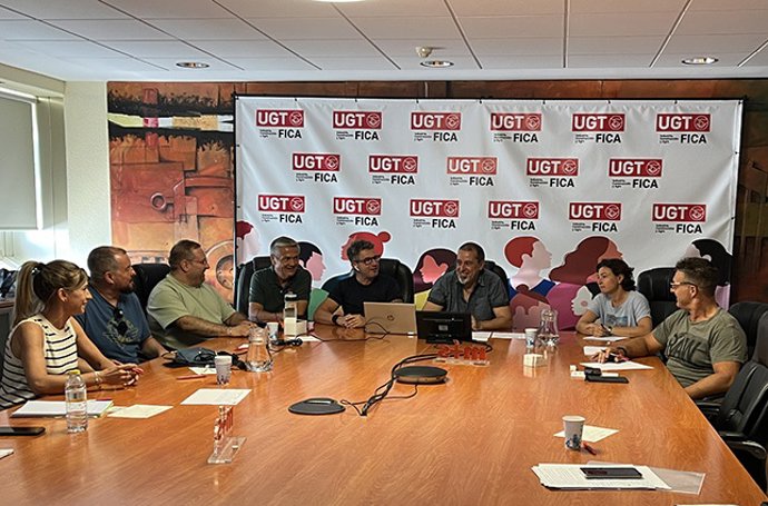 Los representantes del sector de la industria automovilística de UGT FICA, en una reunión celebrada este jueves, 13 de julio, en Madrid.