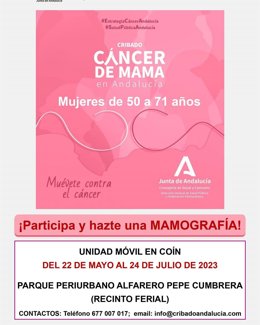 La Unidad Móvil para la detección precoz de cáncer de mama estará en Coín hasta el 24 de julio
