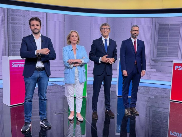 Candidatos número uno al Congreso por Murcia de Sumar, Vox, PP y PSOE en el debate de La 7