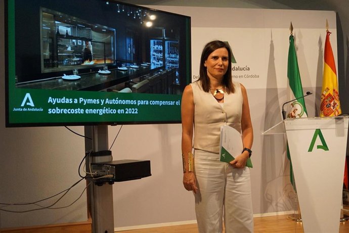 La delegada de Empleo, Empresa y Trabajo Autónomo de la Junta en Córdoba, María Dolores Gálvez, en rueda de prensa.