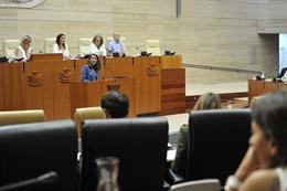 La portavoz de Unidas por Extremadura, Irene de Miguel, en su interención en la Asamblea durante el debete de investidura de la candidata del PP, María Guardiola.