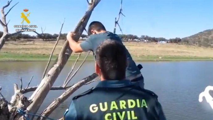 La Guardia Civil retira una trampa mortal para aves en el pantano de Tentudía